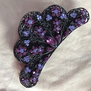 Purple Crystal Floral Rhinestone Hair Clip - Women's Hair Accessory
